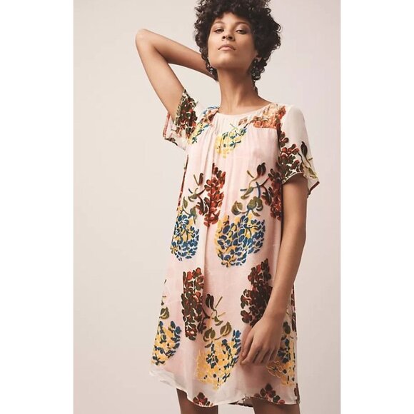 Anthropologie Maeve Flower Market Swing Velvet Burnout Short Sleeve M - Picture 1 of 16